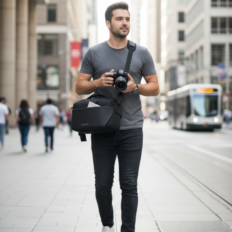 BAGSMART Waterproof Camera Sling Bag with Tripod Holder & Rain Cover