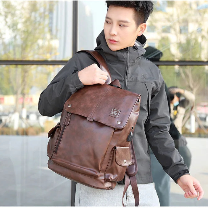 Waterproof Leather Laptop Backpack with USB Port Bolsnik