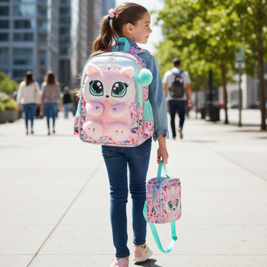 3D Girls School Bag Set with Lunch Bag & Pencil Case Bolsnik