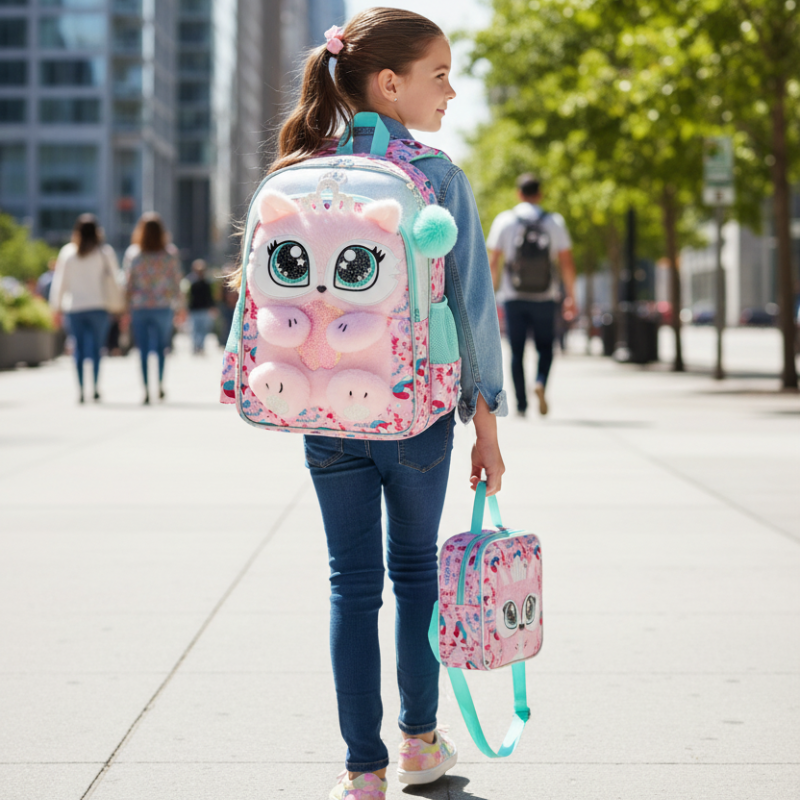 3D Girls School Bag Set with Lunch Bag & Pencil Case Bolsnik