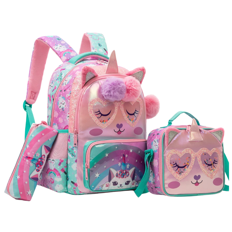 Girls 3Pcs School Bag Set with Lunch Bag & Pencil Case Bolsnik