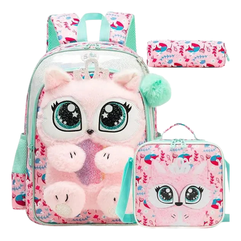 3D Girls School Bag Set with Lunch Bag & Pencil Case Bolsnik