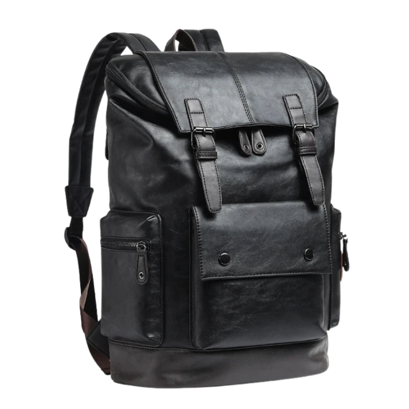 Anti-Theft PU Leather Laptop Backpack Black Bolsnik