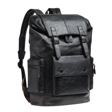 Anti-Theft PU Leather Laptop Backpack Black Bolsnik