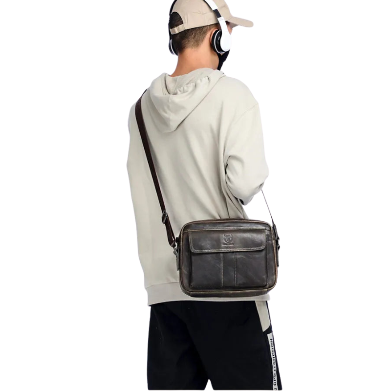 Bullcaptain Large Capacity PU Leather Crossbody Bag for Men