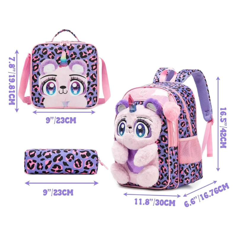 3D Girls School Bag Set with Lunch Bag & Pencil Case Bolsnik