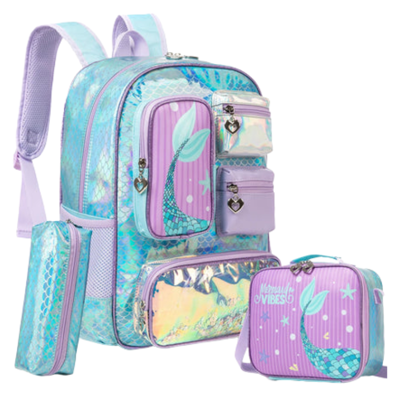 Mermaid Girls 3Pcs School Bag Set with Lunch Bag & Pencil Case Bolsnik