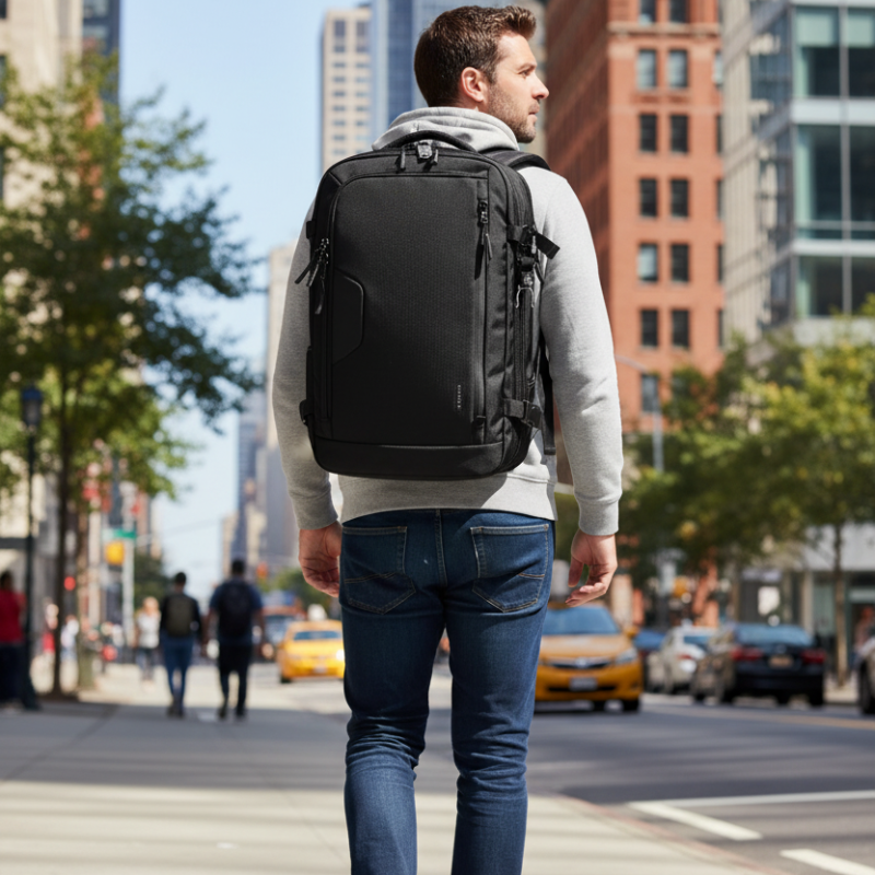 Bange Expandable 55L Anti-Theft Waterproof Travel Backpack Black