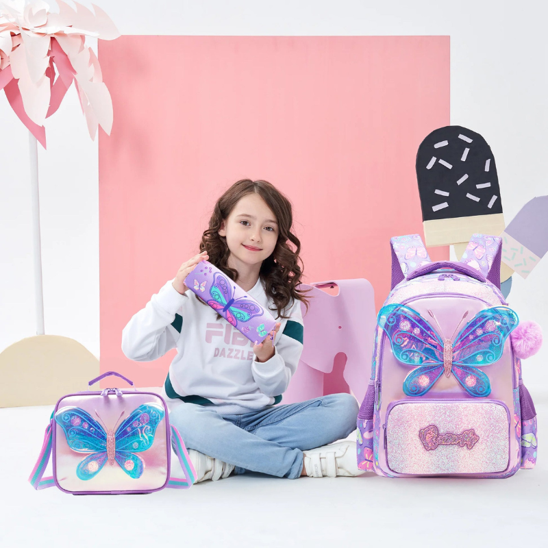 Girls 3Pcs School Bag Set with Lunch Bag & Pencil Case Bolsnik