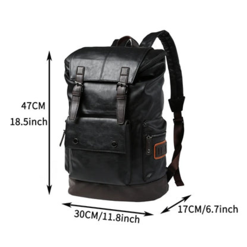 Anti-Theft PU Leather Laptop Backpack Black Bolsnik