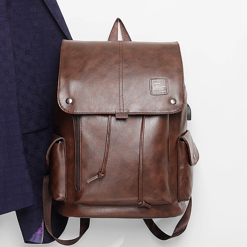 Waterproof Leather Laptop Backpack with USB Port Bolsnik