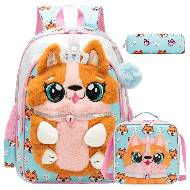 3D Girls School Bag Set with Lunch Bag & Pencil Case Bolsnik