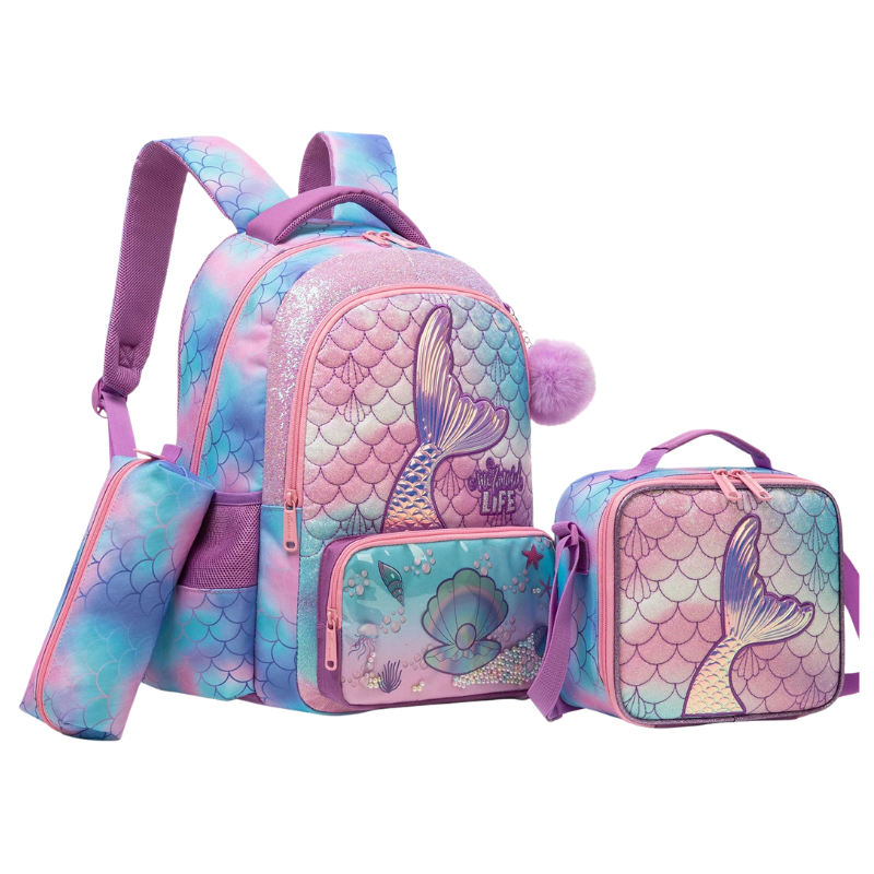 Girls 3Pcs School Bag Set with Lunch Bag & Pencil Case Bolsnik