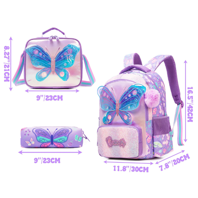 Girls 3Pcs School Bag Set with Lunch Bag & Pencil Case Bolsnik