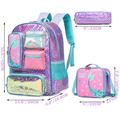 Mermaid Girls 3Pcs School Bag Set with Lunch Bag & Pencil Case Bolsnik