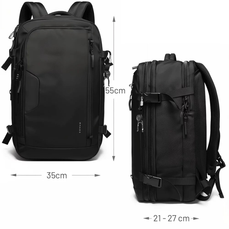 Bange Expandable 55L Anti-Theft Waterproof Travel Backpack Black