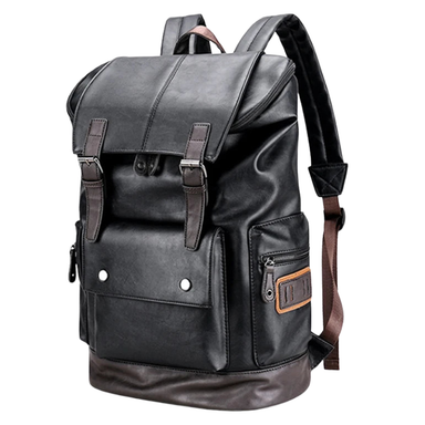 Anti-Theft PU Leather Laptop Backpack Black Bolsnik