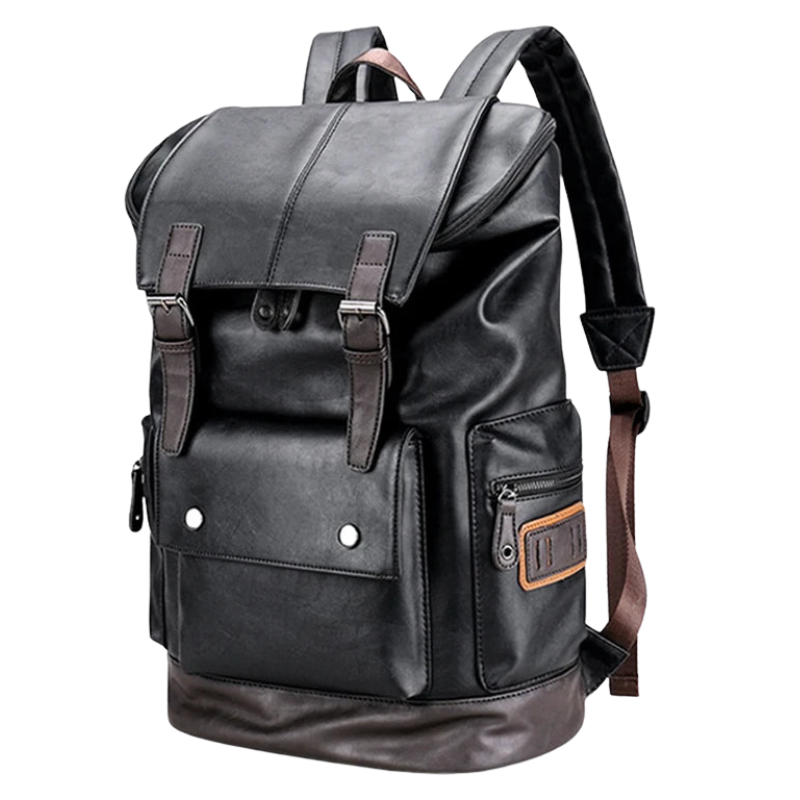 Anti-Theft PU Leather Laptop Backpack Black Bolsnik