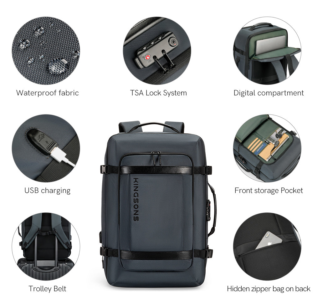 Kingsons Large Capacity Anti-Theft Waterproof Travel Backpack