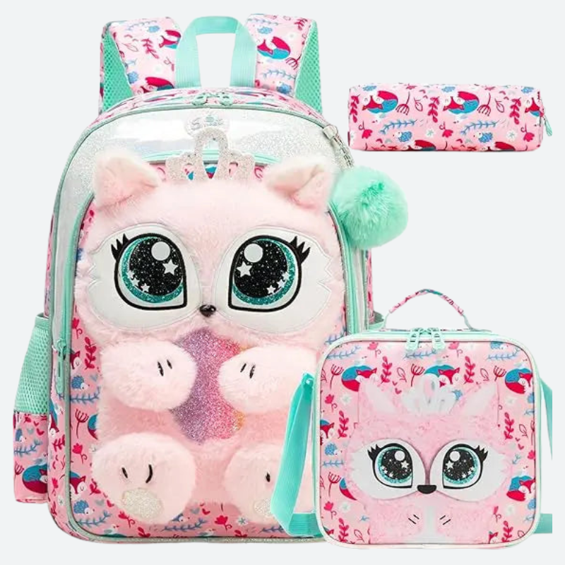 3D Girls School Bag Set with Lunch Bag & Pencil Case Bolsnik