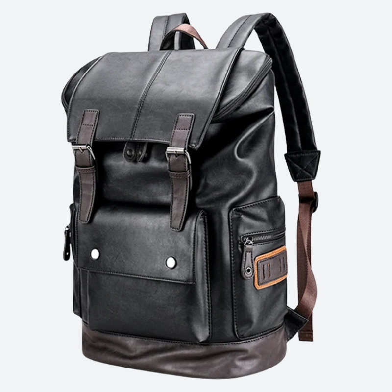 Anti-Theft PU Leather Laptop Backpack Black Bolsnik