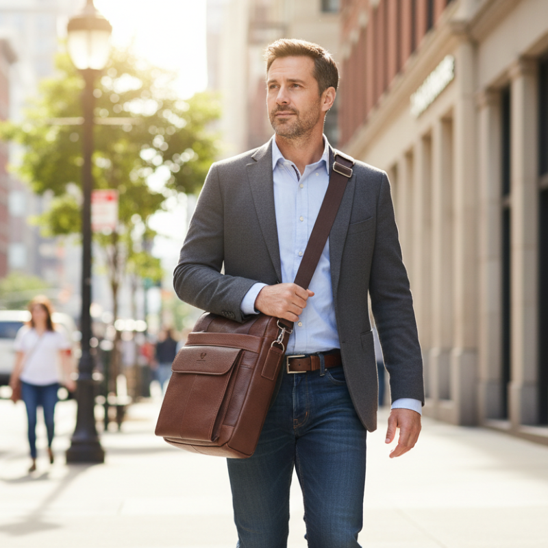 Humerpaul Men PU Leather Crossbody Bag