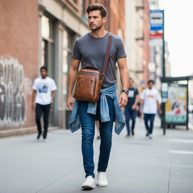 Men PU Leather Sling Crossbody Bag Bolsnik
