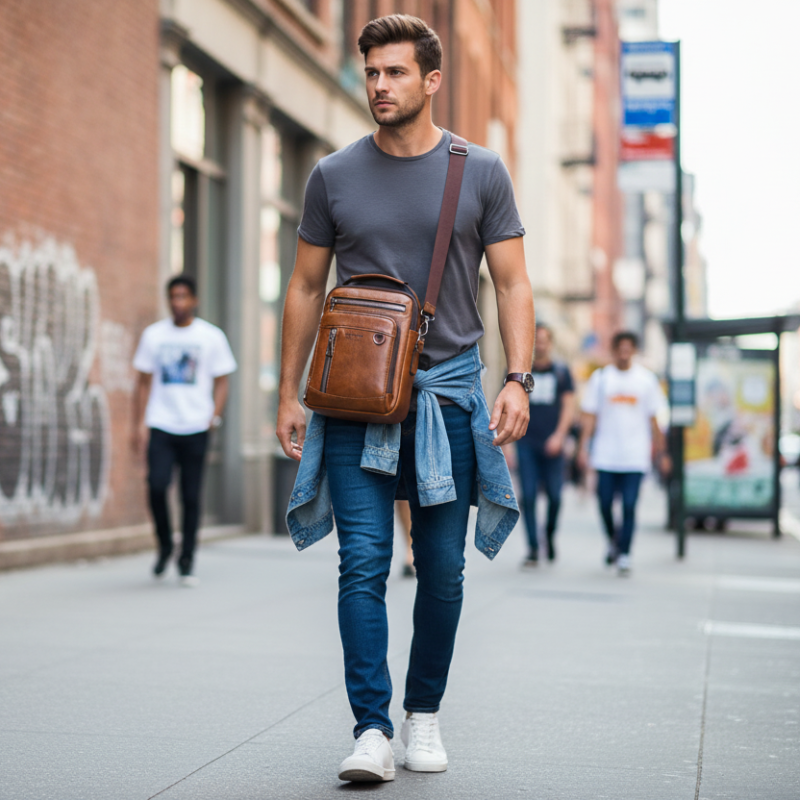 Men PU Leather Sling Crossbody Bag Bolsnik