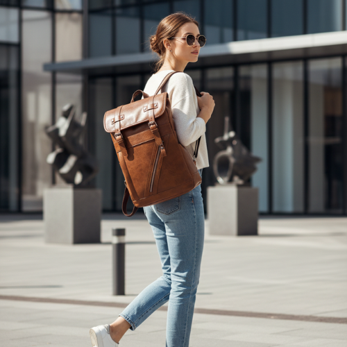 Vintage PU Leather Water-Resistant Laptop Travel Backpack Bolsnik