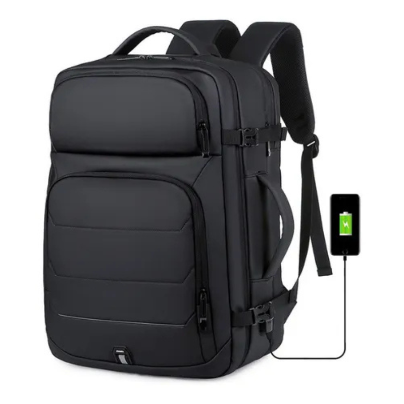 Expandable Waterproof USB Laptop Backpack Black Bolsnik