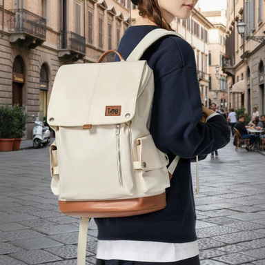 LEE Ultra-Capacity Waterproof Leather Laptop Backpack