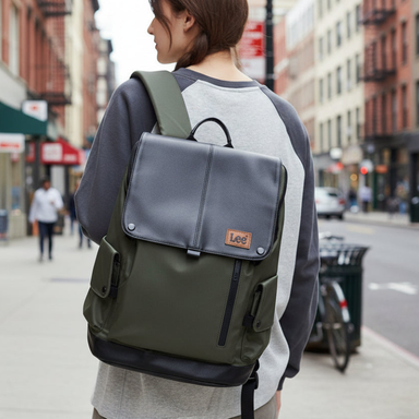 LEE Ultra-Capacity Waterproof Leather Laptop Backpack