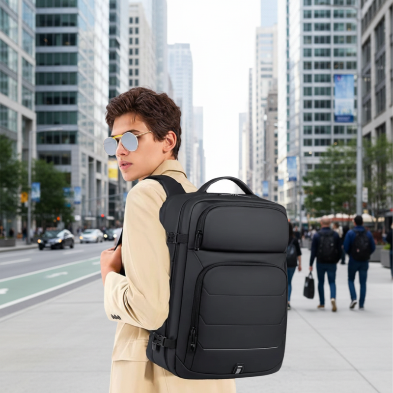 Expandable Waterproof USB Laptop Backpack Black Bolsnik
