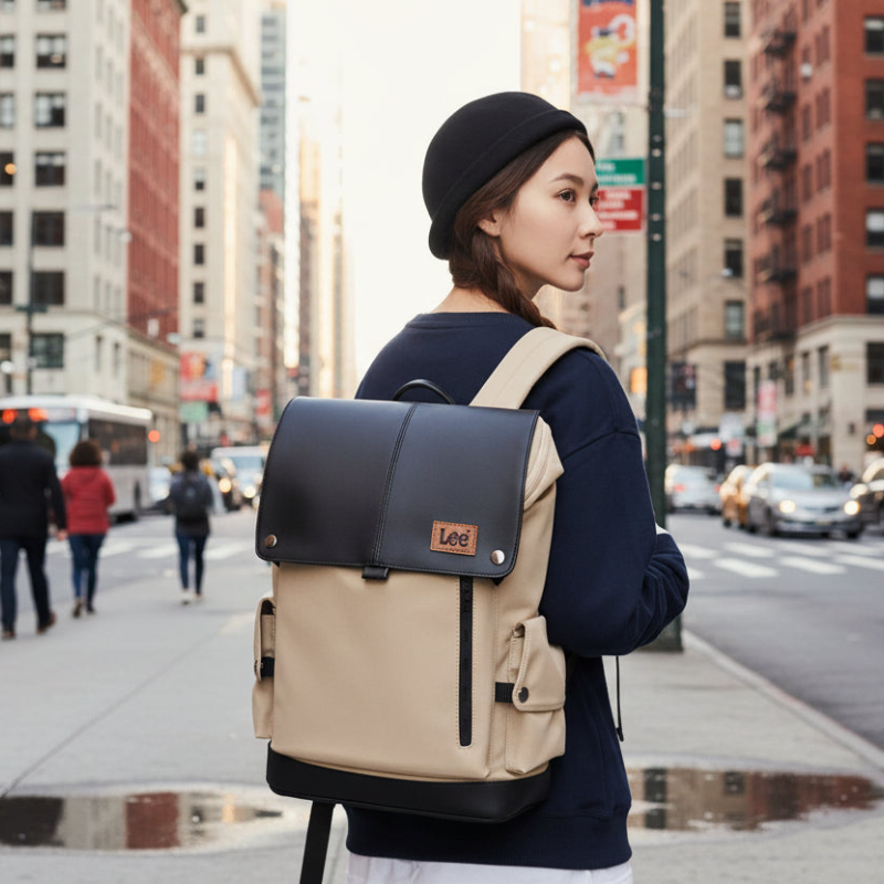 LEE Ultra-Capacity Waterproof Leather Laptop Backpack