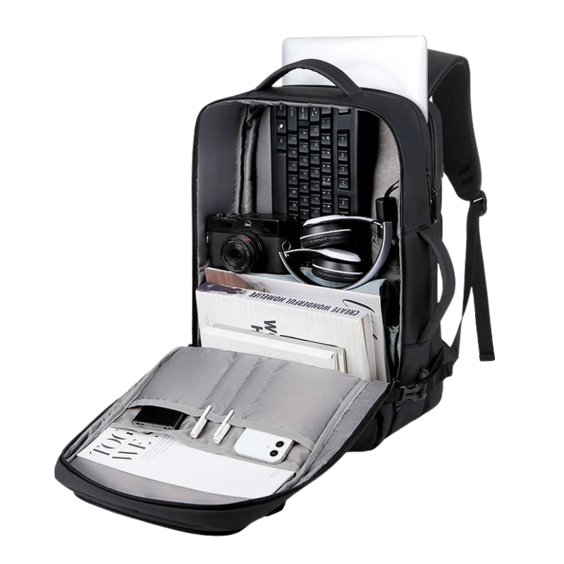 Expandable Waterproof USB Laptop Backpack Black Bolsnik