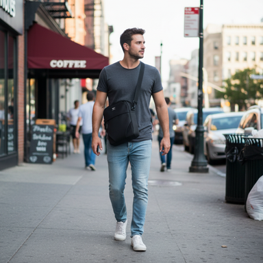 Septwolves Men 3L Water-Resistant Crossbody Bag with Magnetic Pocket Black