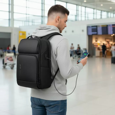 Fenruien 35L Waterproof Laptop Backpack with USB Charging Black