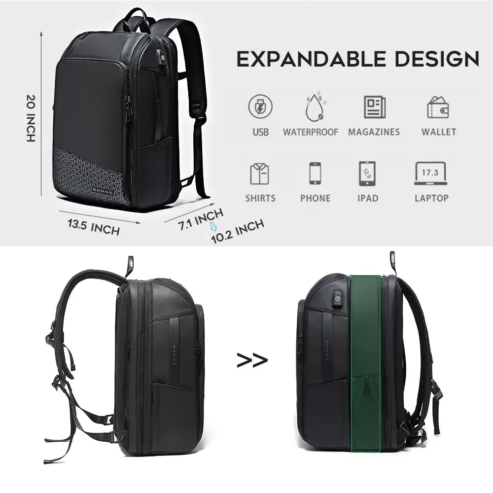 Bange Expandable Anti-Theft Waterproof Laptop Backpack - Black