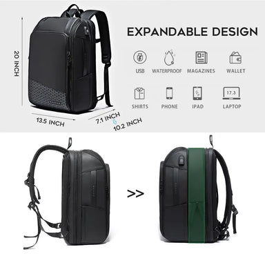 Bange Expandable Anti-Theft Waterproof Laptop Backpack - Black