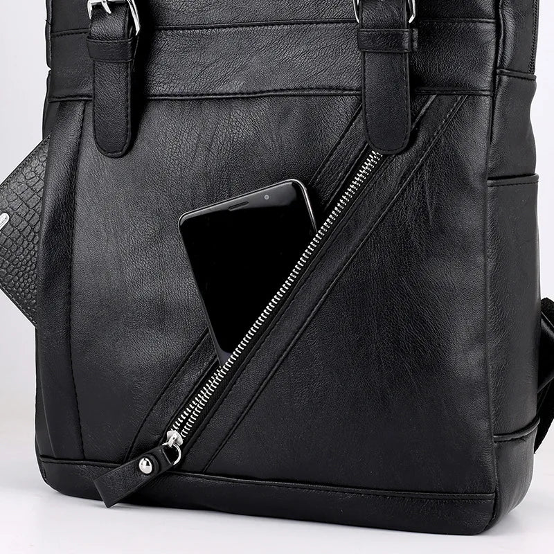 Vintage PU Leather Water-Resistant Laptop Travel Backpack Bolsnik
