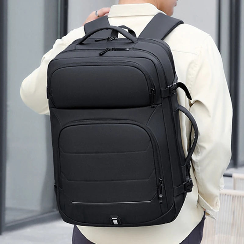 Expandable Waterproof USB Laptop Backpack Black Bolsnik