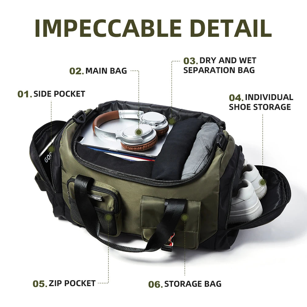 MOYYI Waterproof Travel Bag with Shoe Compartment and Wet Dry Separation