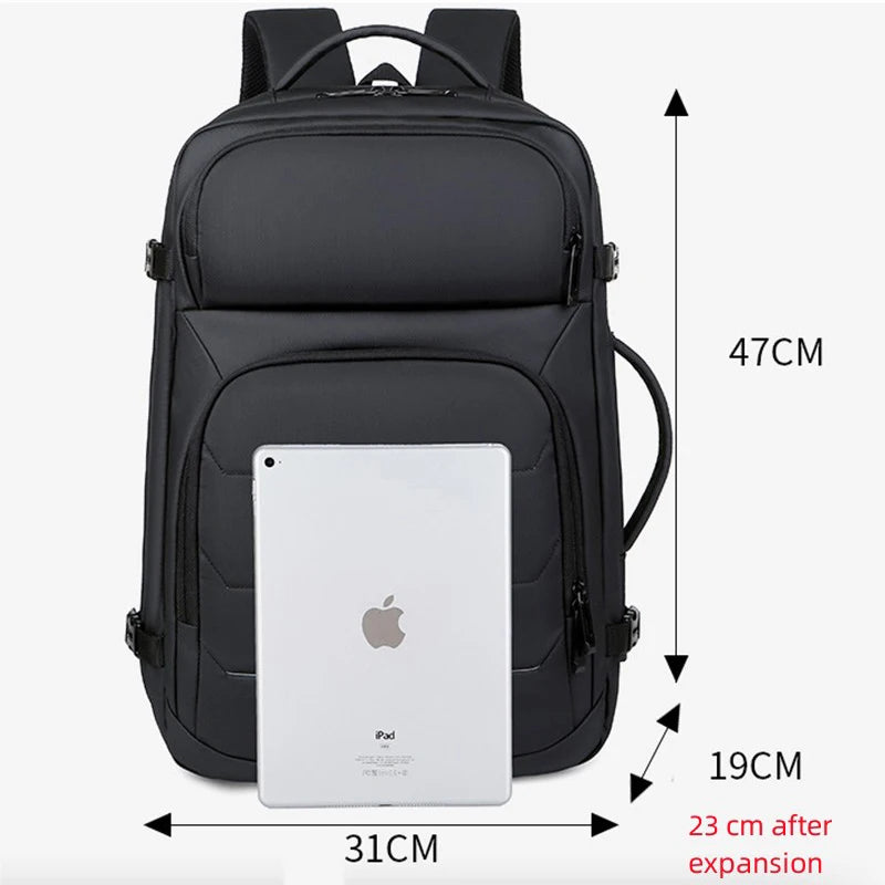 Expandable Waterproof USB Laptop Backpack Black Bolsnik