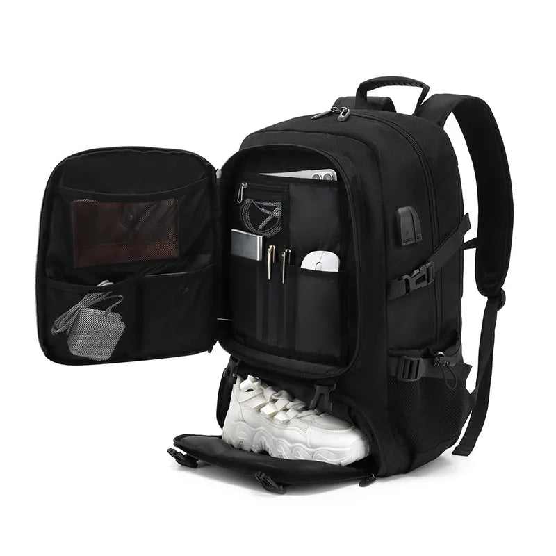 Waterproof Travel Laptop Backpack with USB Charging Black Bolsnik