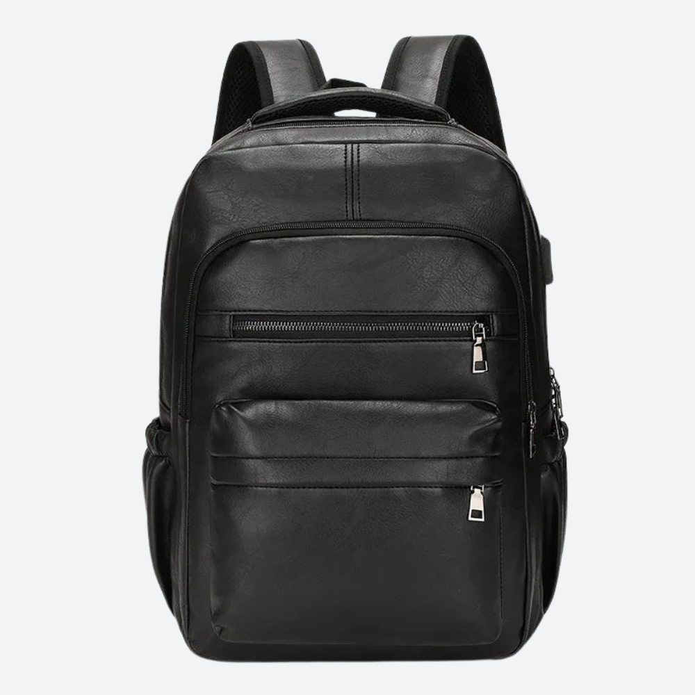 Waterproof PU Leather Laptop Backpack with USB Charging Port Bolsnik