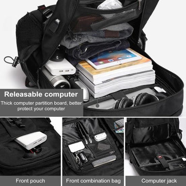 Waterproof Travel Laptop Backpack with USB Charging Black Bolsnik