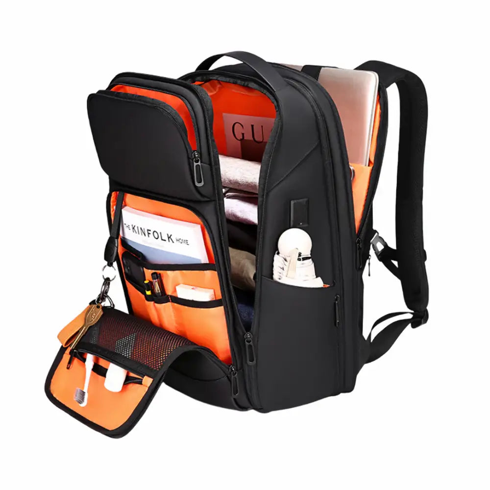 Fenruien 35L Waterproof Laptop Backpack with USB Charging Black